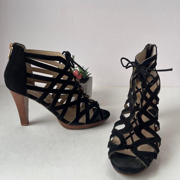 ADRIENNE VITTADINI Anjolie-1 Suede Strappy Web Heel Womens 8.5 Witchy Black - Picture 2 of 15